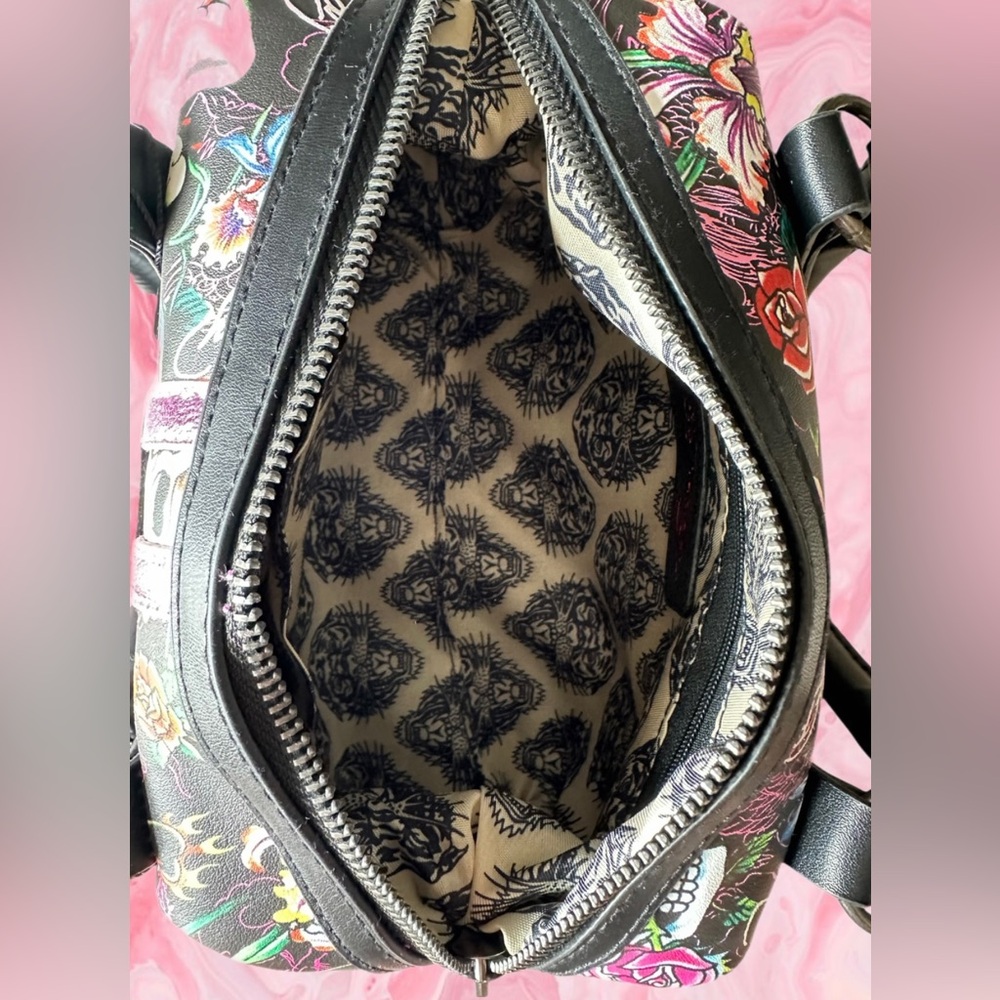 Ed Hardy Floral Tattoo Skull Satchel NWT - Picture 8 of 15